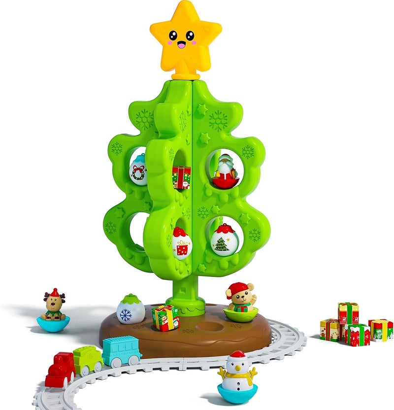 Surelect Store My First Christmas Tree for Toddlers, Montessori Christmas Decoration Toy with Ornaments, Mini Train Set, Roly Poly Toys, Finger Puppets, Birthday Xmas Gifts for Little Kids Boys and Girls - Image 1